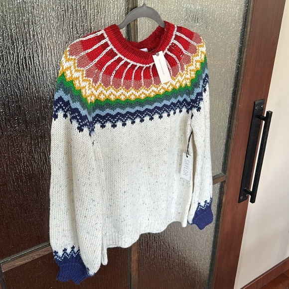 Anthropologie Saylor
Rainbow Balloon-Sleeve Intarsia Sweater size Large NWT - Picture 9 of 13